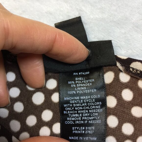 En Focus Studio Midi Dress Sz 10 Womans Brown White Polka Dot Ruched Cap Sleeve - Picture 9 of 12